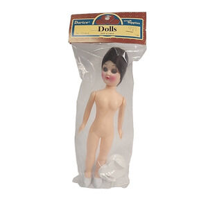 VTG Darice Girl Doll w Stand Brown Hair O/S Blue Eyes Heavy Make Up NIP Sealed